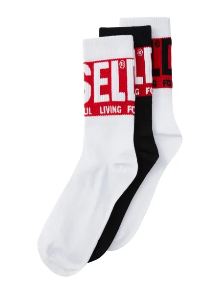 DIESEL Nogavice SKM-RAY rdeča / črna bela