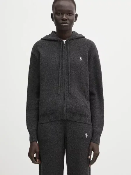 Sporty & Rich bluză din lână SRC Cashmere cu glugă uni gri