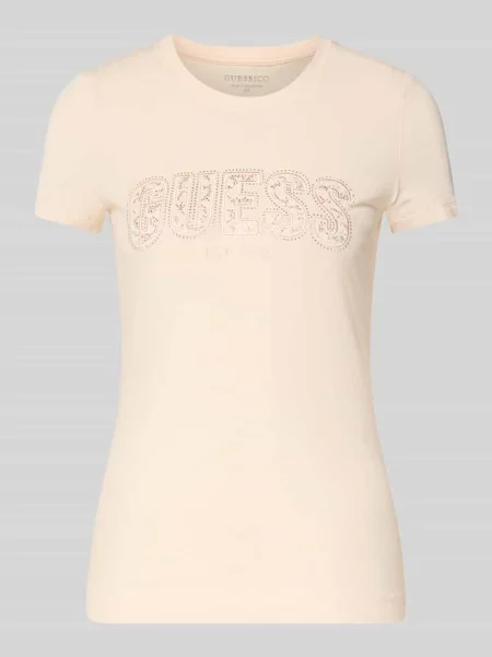T-shirt o kroju slim fit z obszyciem z kamieni stras Guess