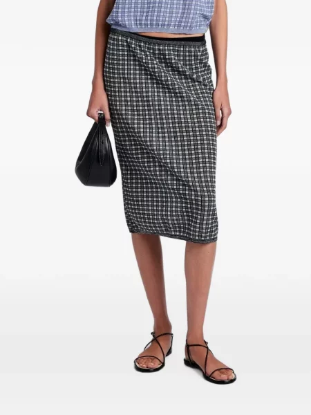 Fustă midi Proenza Schouler White Label în carouri tricotate alb