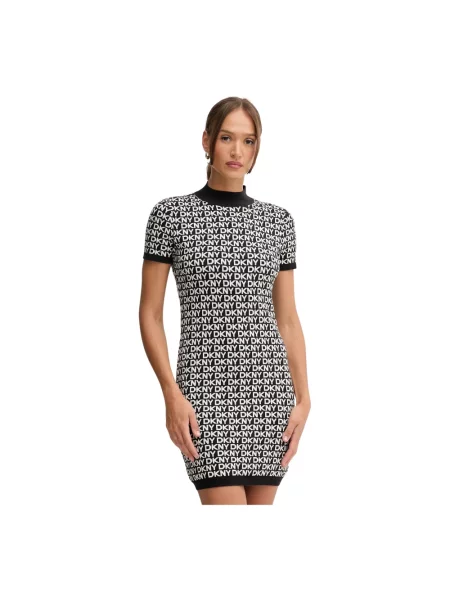 Sukienka mini Dkny żakardowa z logo czarna