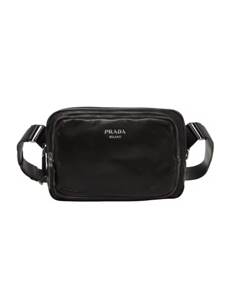 Torba crossbody Prada skórzana z przetarciami brązowa