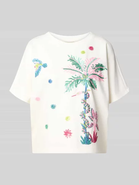 T-shirt o kroju relaxed fit z cekinami Milano Italy biała