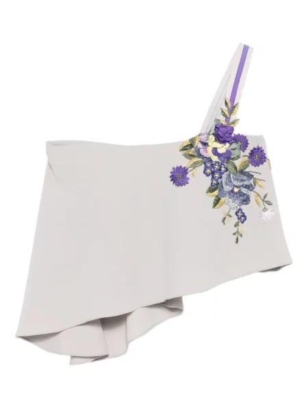 Haftowana bluzka Gemy Maalouf w kwiatki na jednym ramieniu szara