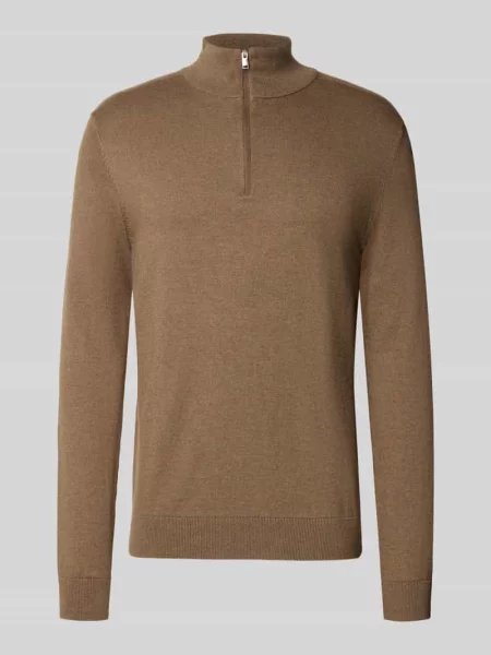 Bluza o kroju regular fit z kołnierzem i krótkim zamkiem błyskawicznym Selected Homme brązowa