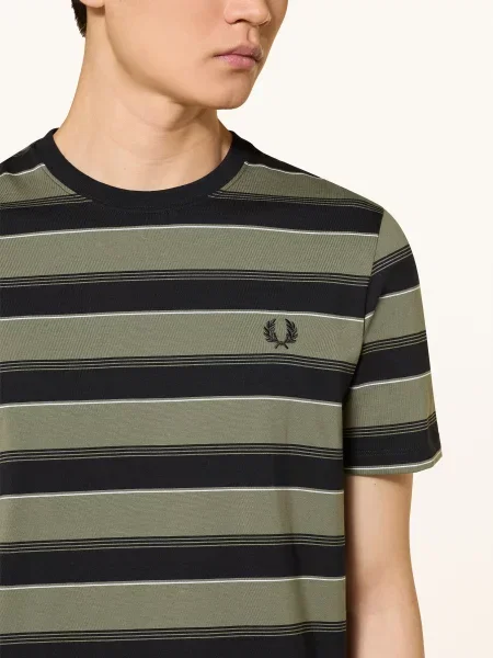 Fred Perry Tričko černá / khaki / bílá zelené