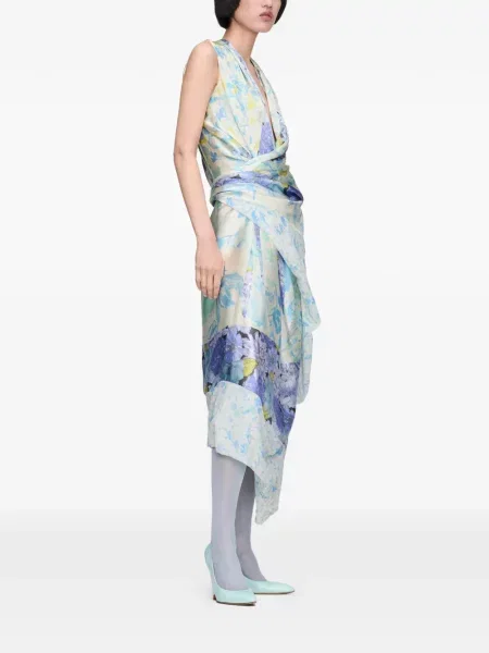 Rochie midi Maison Margiela cu model floral drapată albastru