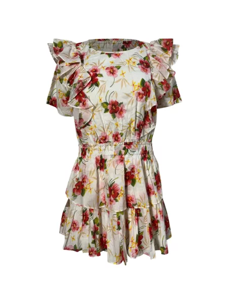Rochie mini Loveshackfancy cu model floral cu imagine de costum alb