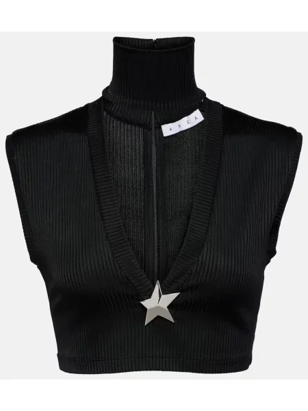 Dzianinowy top Area o krotszym kroju prążkowany czarny