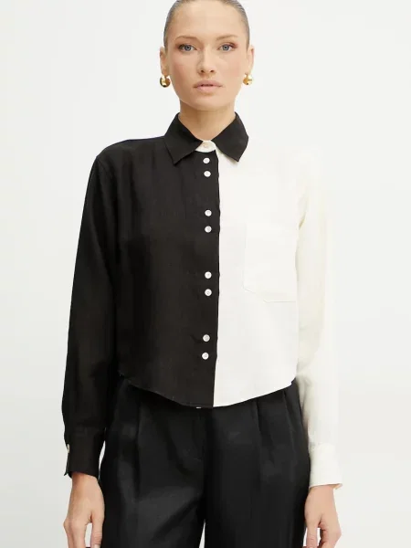 Forte Forte cămașă de in femei cu guler clasic relaxed my shirt negru