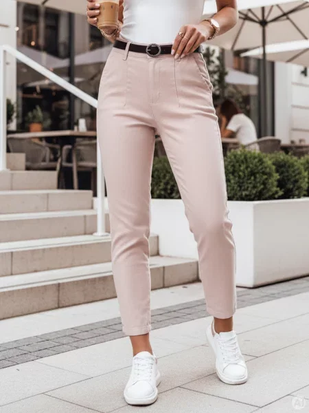 Spodnie slim fit z paskiem TAIRONIK Dstreet różowe