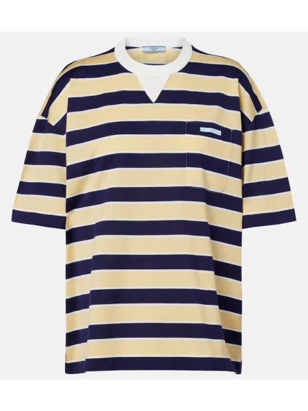 Tricou Prada cu dungi din jerseu albastru