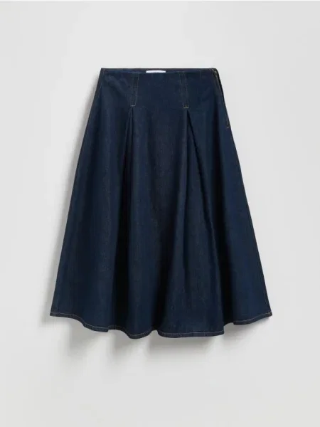 Reserved Jeansowa spódnica midi granatowy