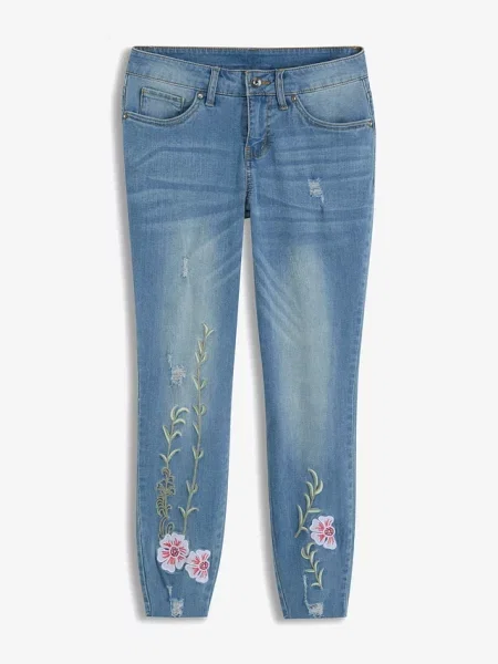 Jeansy skinny low waist cropped niebieskie