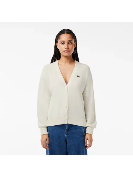 Lacoste Kardigan Z Dekoltem V biały