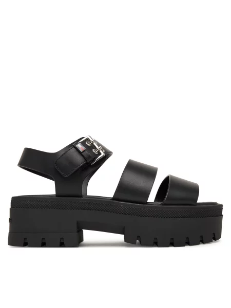 Sandály Tommy Jeans Tjw Straps Leather Max Sandal černá