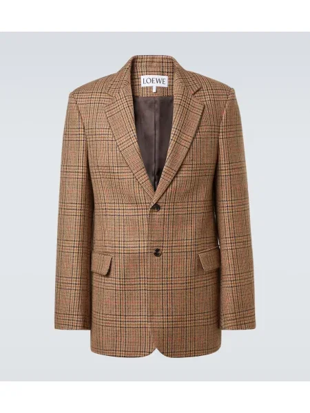 Sacou Loewe de lână în carouri maro