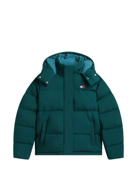 Geacă cu puf Tommy Hilfiger cu glugă verde