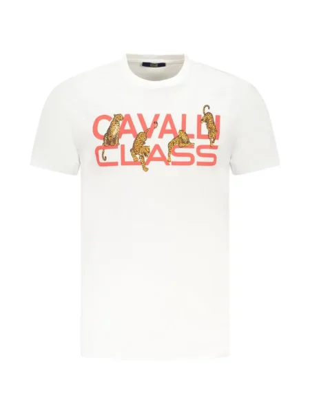 Tricou Cavalli Class cu imagine cu model leopard alb