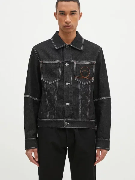 Marine Serre geaca jeans Moon Laser Denim Trucker Jacket barbati de tranzitie negru