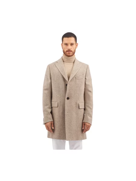 Płaszcz Brooks Brothers wełniany w jodełkę brązowy