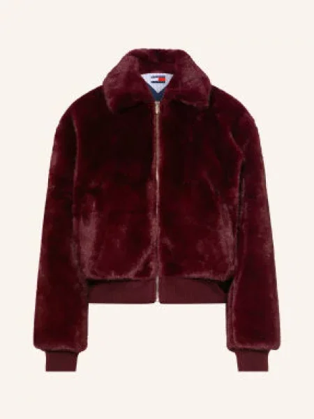 Tommy Jeans Bunda Z Umělé Kožešiny tmavě červená
