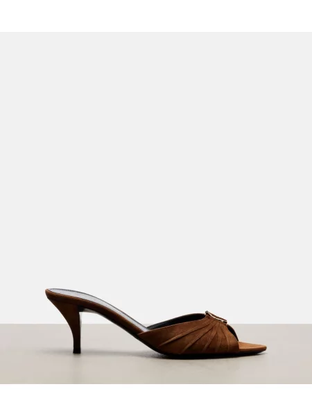 Papuci tip mules Saint Laurent din piele de căprioară maro