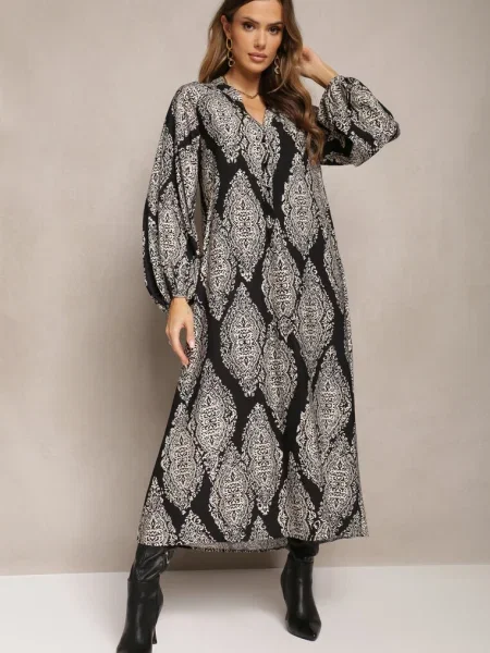 Rochie Cloș Maxi Imprimeu Abstract Abhik neagră