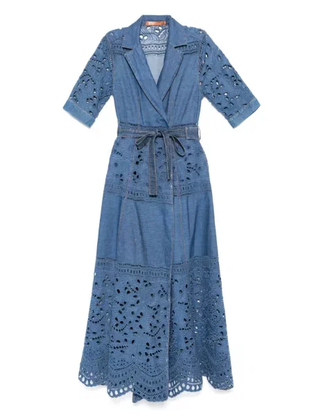 Maksi sukienka maxi Ermanno Scervino koronkowa garniturowa niebieska