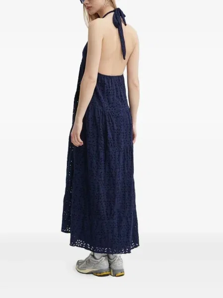 Rochie maxi Desigual cu crăpătură cu gât halter de costum albastru