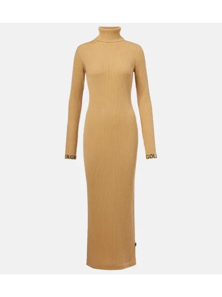 Dzianinowa sukienka maxi Goldbergh garniturowa prążkowana beżowa