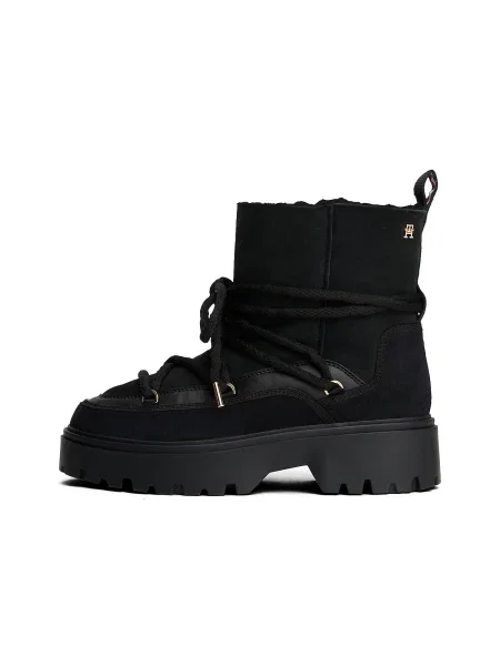 Tommy Hilfiger cizme de iarnă REAL SHEARLING LACEUP negru