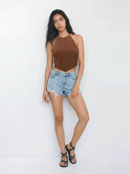 Szorty z postrzępionym brzegiem średni Teen 32 MANGO TEEN niebieski