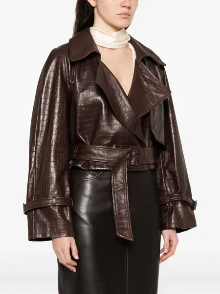 Kurtka skórzana Nour Hammour brązowa