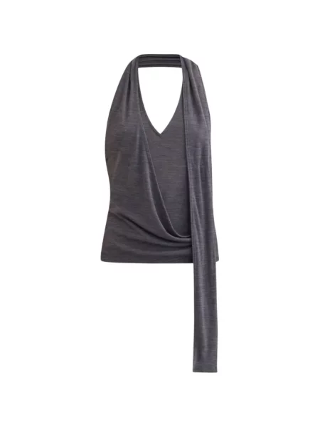 Top Belle Anna drapat cu gât halter gri