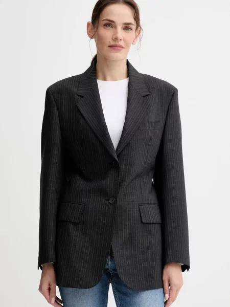 Filippa K sacou din lână un singur rând de cu imprimeu gri