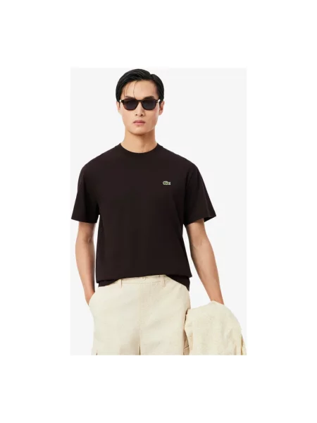 T-shirt o regularnym kroju z czystej bawełny Lacoste brązowa