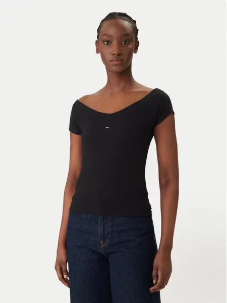 Τζιν πουκάμισο Tommy Jeans μαύρο
