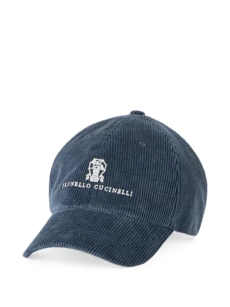 Șapcă Brunello Cucinelli cu broderie de catifea cord albastru