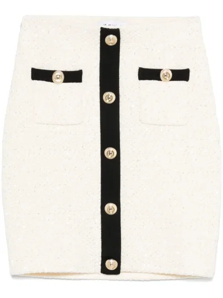 Dzianinowa mała spódnica mini Self-portrait z cekinami biała