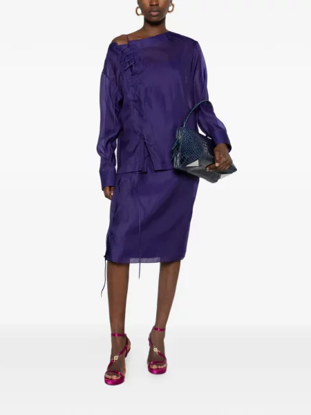 Bluză Ferragamo cu șireturi din dantelă violet