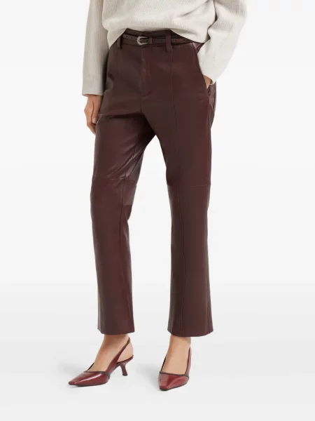 Pantaloni Brunello Cucinelli din piele maro