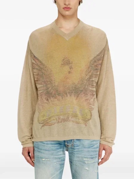 Pulover Diesel cu imagine cu decolteu în V