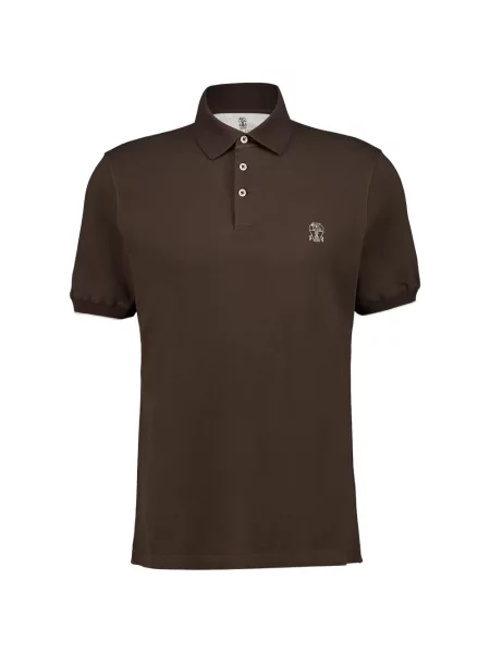 Tricou polo Brunello Cucinelli cu broderie maro