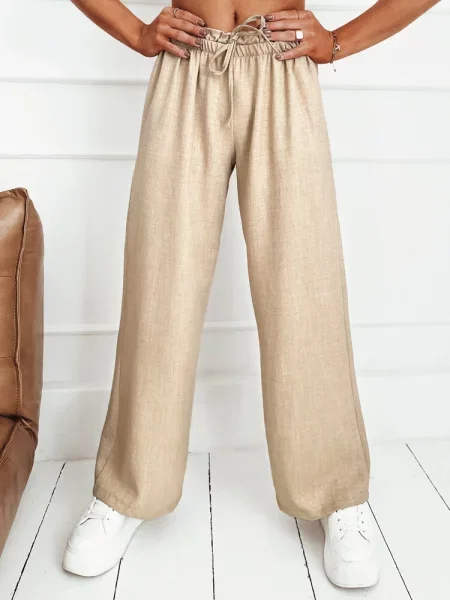 Spodnie wide leg MADDIE ciemnobeżowe Dstreet
