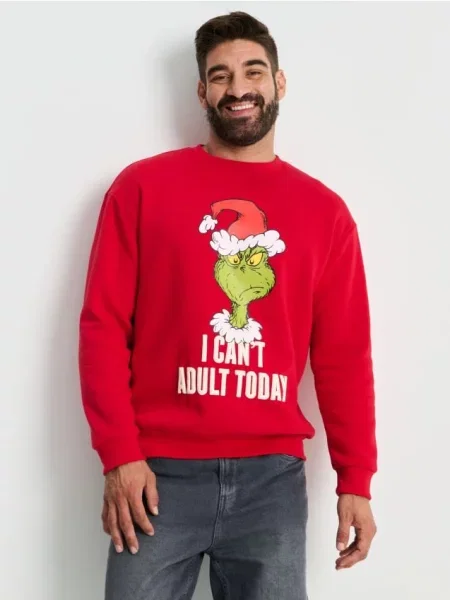Sinsay Mikina regular s kulatým výstřihem Grinch červená