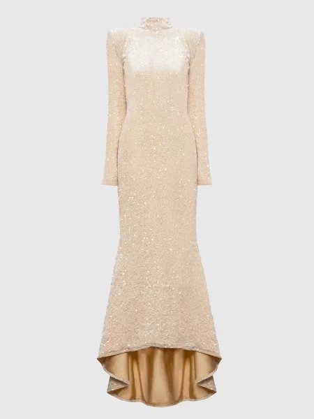 Велюрова сукня максі в паєтки Richard Quinn бежева