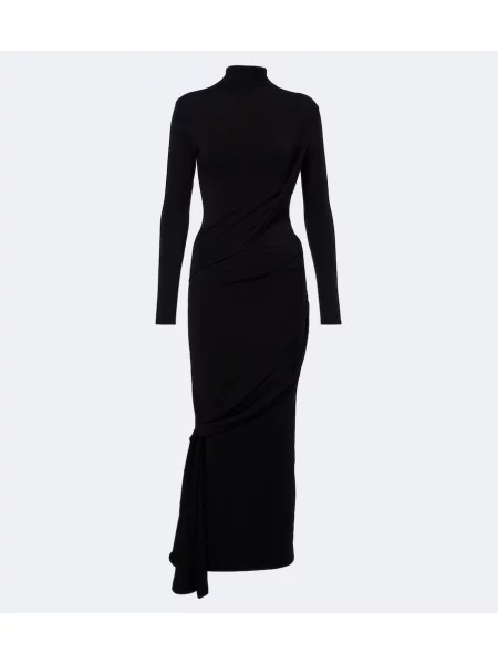 Rochie midi Mugler de lână drapată negru