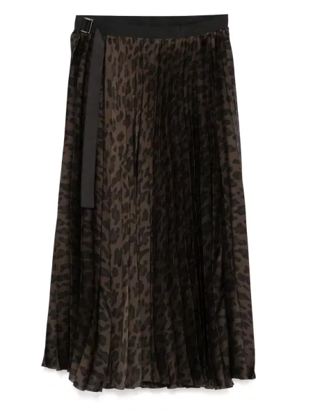 Fustă midi Sacai cu imagine cu model leopard până la genunchi maro