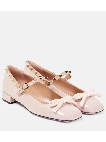Кожени балеринки Valentino Garavani с панделка розово